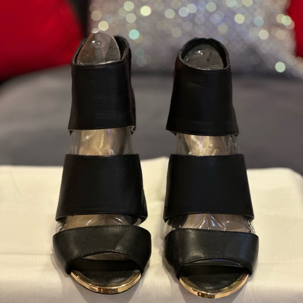 Jessica Simpson Black Heels with Open Toe and Metallic Accents